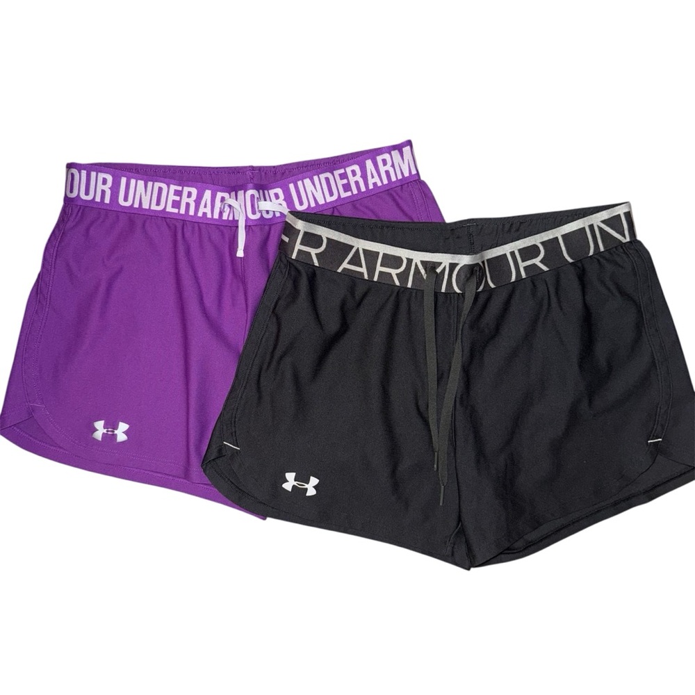 Under Armour Women's Vibrant Purple and Gray Athletic Shorts Workout - Small